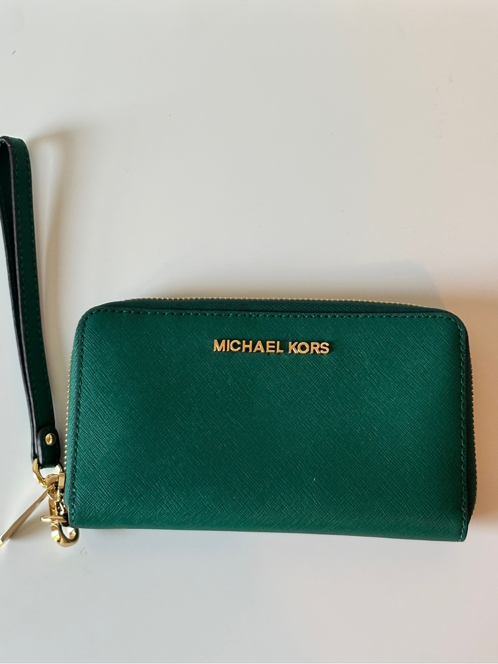 Michael Kors Emerald Green Saffiano Leather Wristlet New